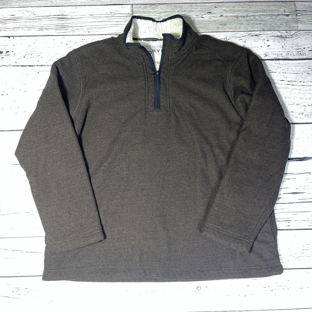 Orvis Brown Honeycomb Waffle 1/4 Zip‎ Sherpa Lined Pullover Sweater Men's XL